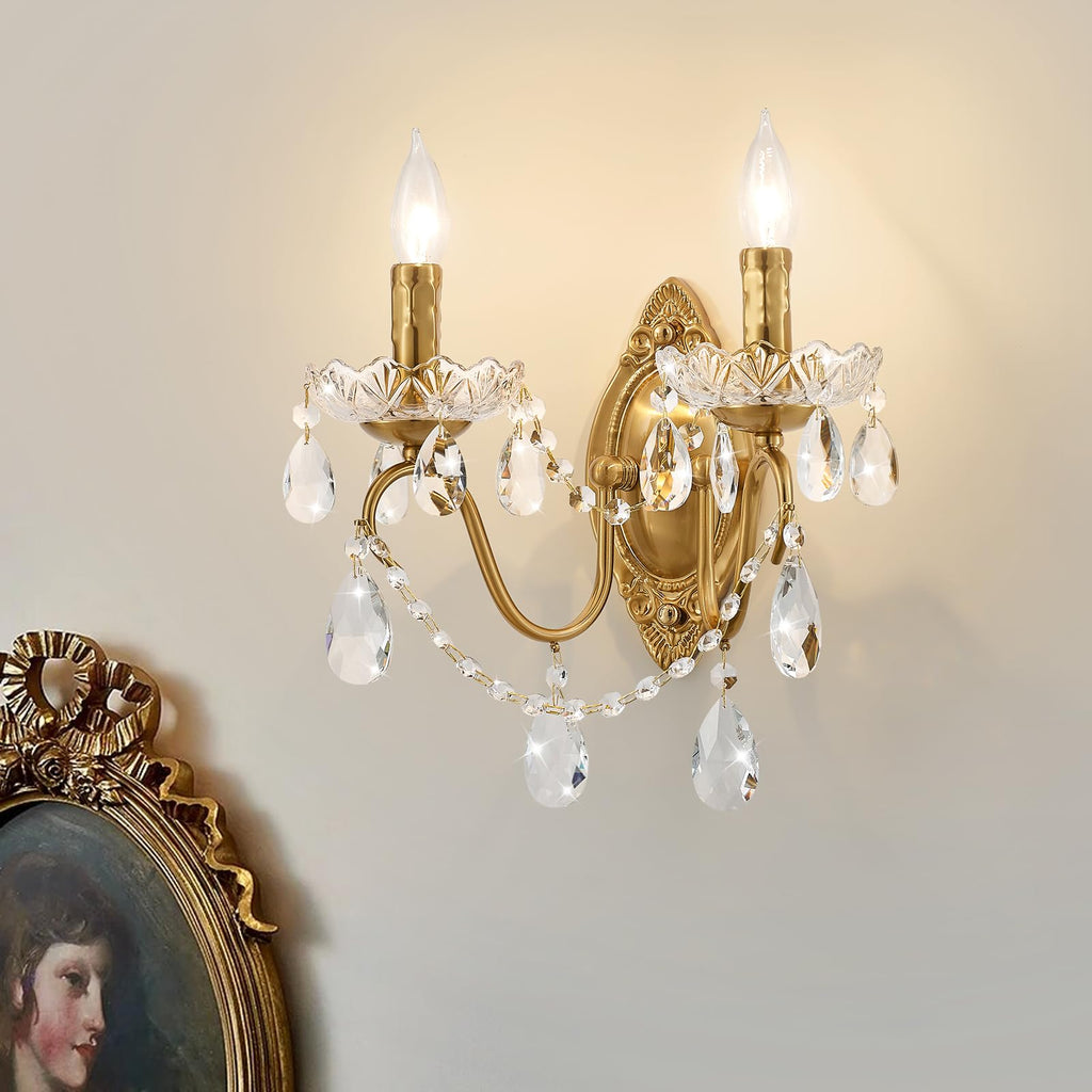 Crystal Wall Sconce, Gold Wall Sconces, Gold Sconces Wall Set of 2,Vanity