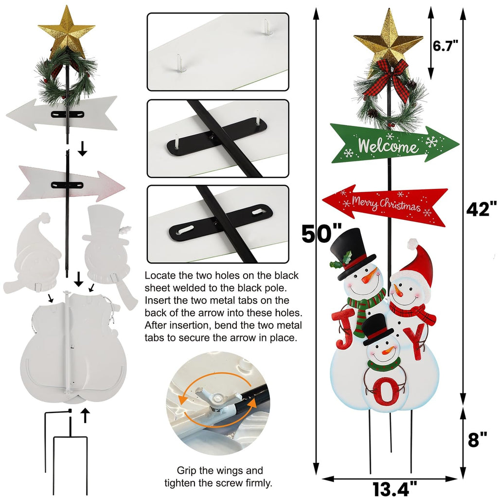 Outdoor Christmas Decorations, 50" Height Christmas Snowmen Yard Signs with Metal Stake, Xmas Yard Welcome Decorative