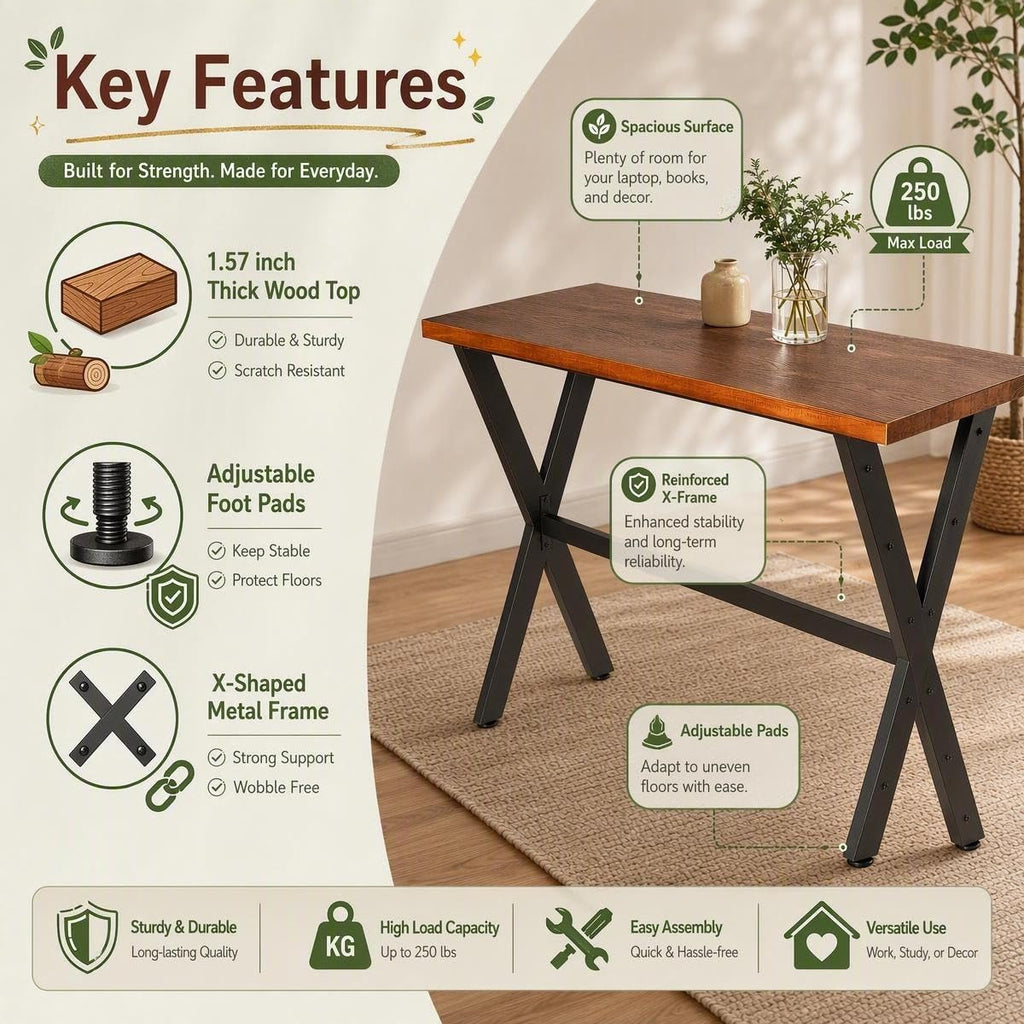 Bar Table, 55.2"L×41.3"H, Rectangular Console Table for Narrow Space, X-leg