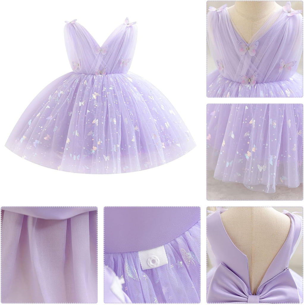 Toddler Baby Girls Shiny Butterfly Tutu Dress Princess Birthday Party Pageant Flower Girl Wedding V-Backless Dresses