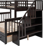 Wood Twin Over Full Bunk Bed with Storage Stairs for Kids Boys Girls, Stairway Bunk Bed with Drawers and Guardrails