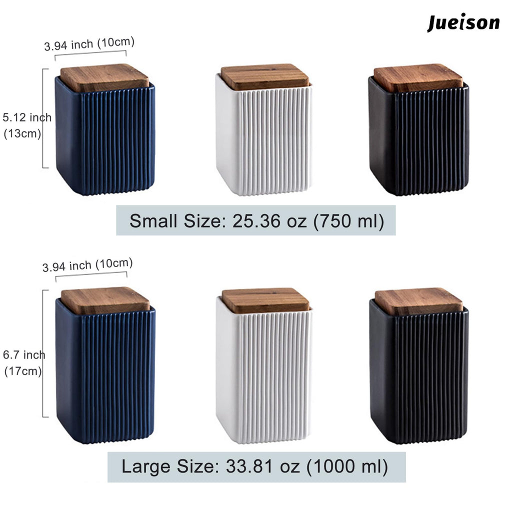 Ceramic Storage Jars Modern Airtight Coffee Canisters With Lid (Blue, Large size, 17cm*10cm)