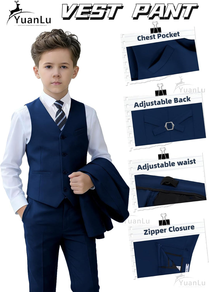 Boys Slim Fit Suits Kids Tuxedo Ring Bearer Outfit,Adjustable Waist