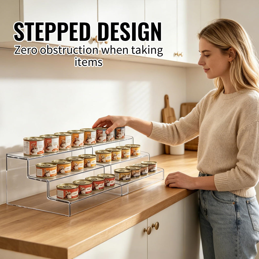 Extendable Can Rack Organizer for Pantry 3-Tier Acrylic Can Rack Organizer for Food Storage Roomsholds up to 24 Cans
