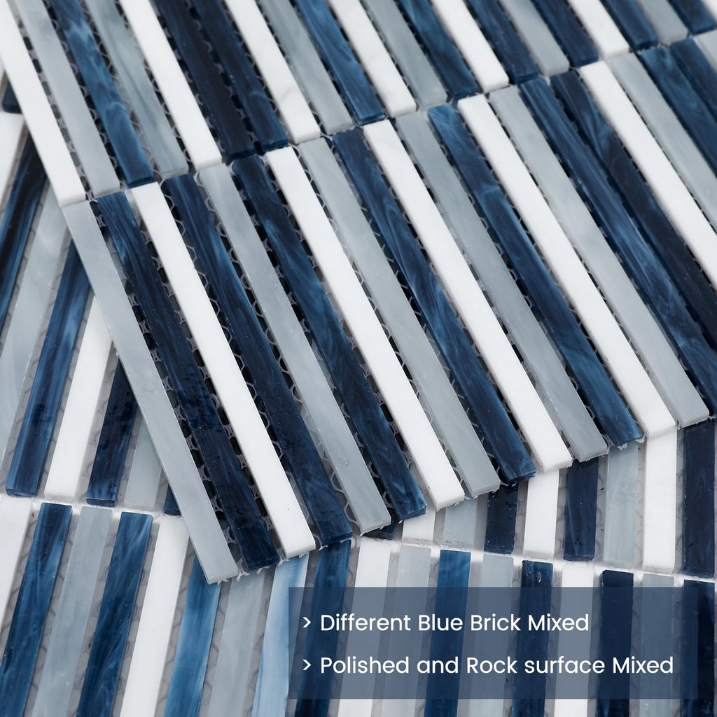 Glass Mosaic Tile Backsplash Dazzling Blue White 12 Inch