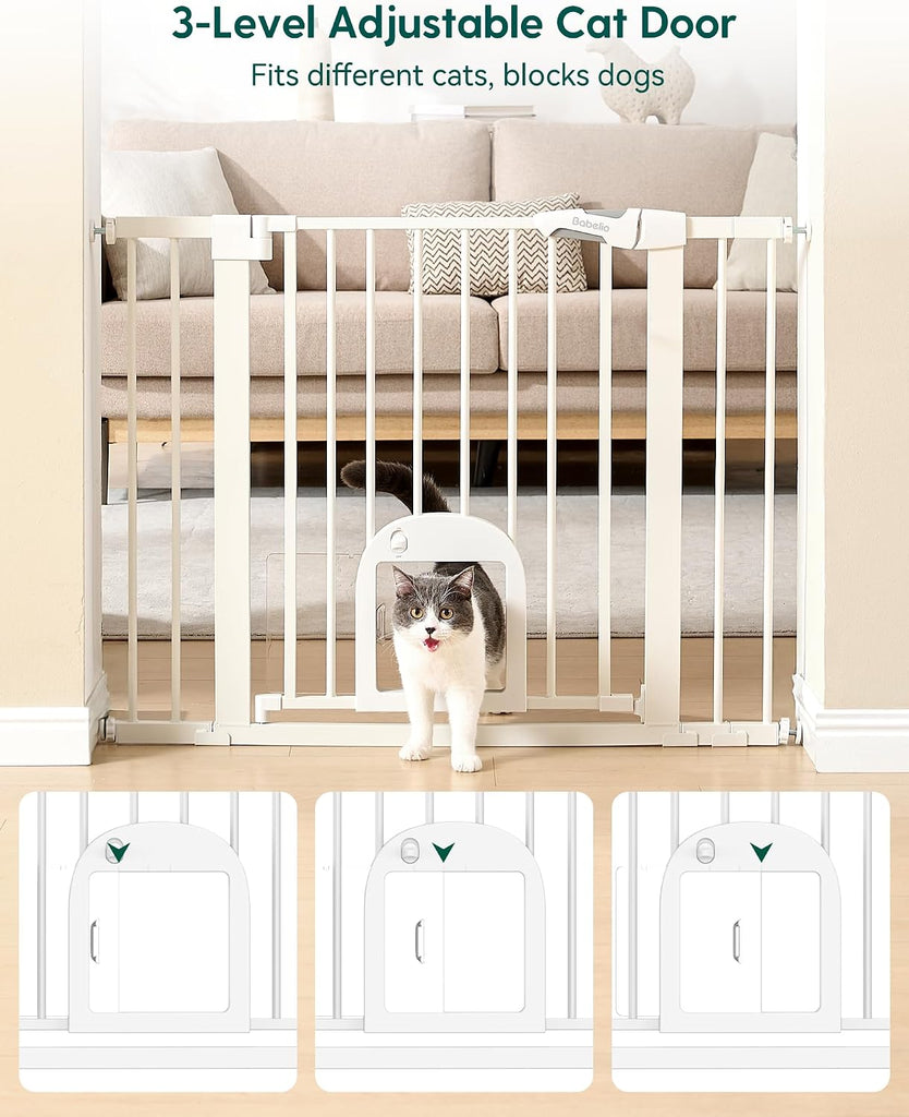 Dog Gate with Adjustable Cat Door, CatPrivilege III, 29-43", White