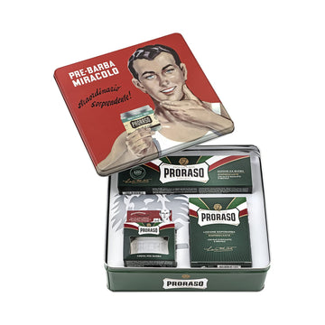 Shaving Kit - Vintage Gino Tin - Refreshing Pre Shave Cream, Shaving Cream & After Shave Balm for All Beard Types