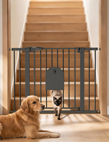 Auto Close Dog Gate with Cat Door, CatPrivilege I, 29-43"