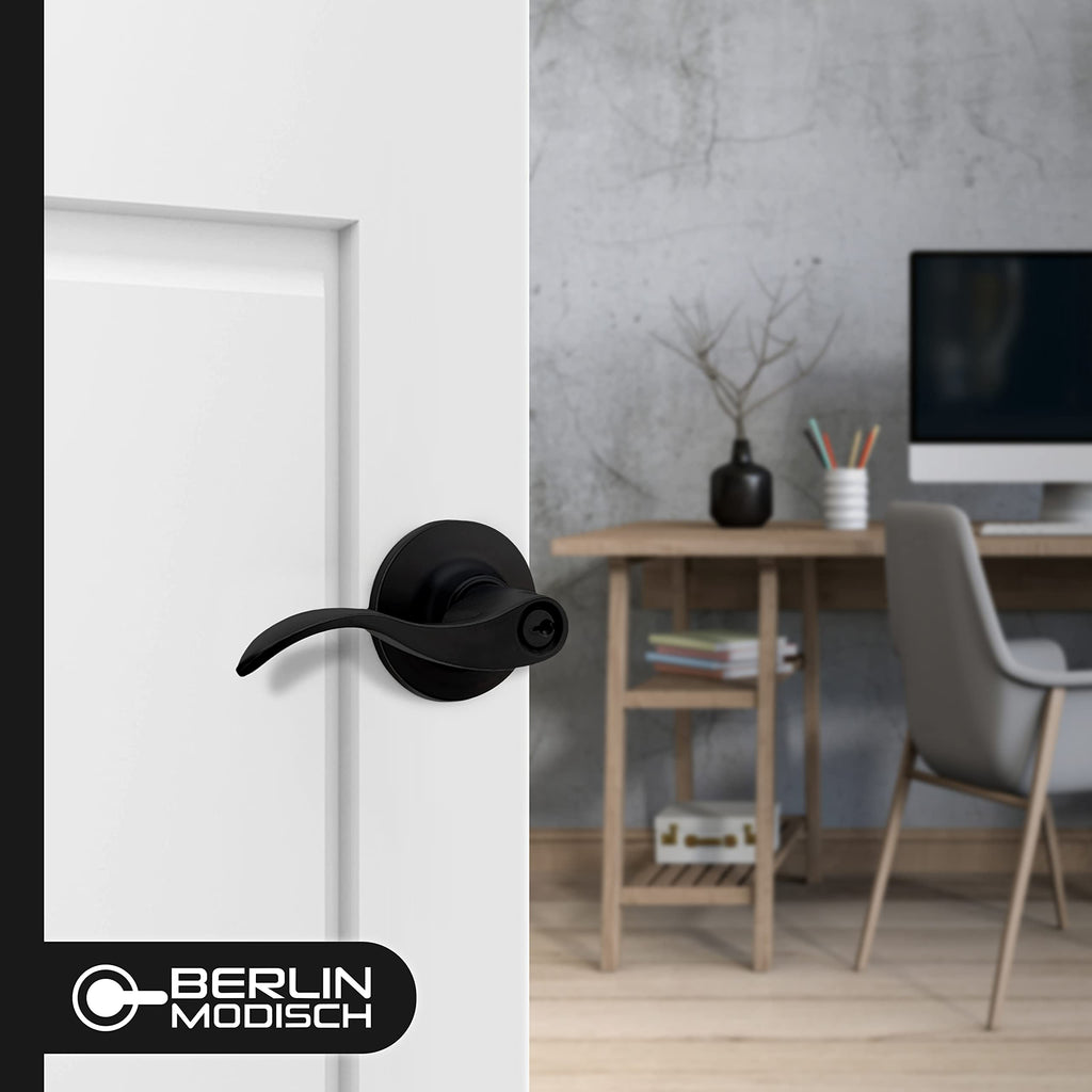 Passage Lever Door Handle [Non-Locking Lever Set] Doors or Closets with a Iron Black Finish, Reversible for Right &