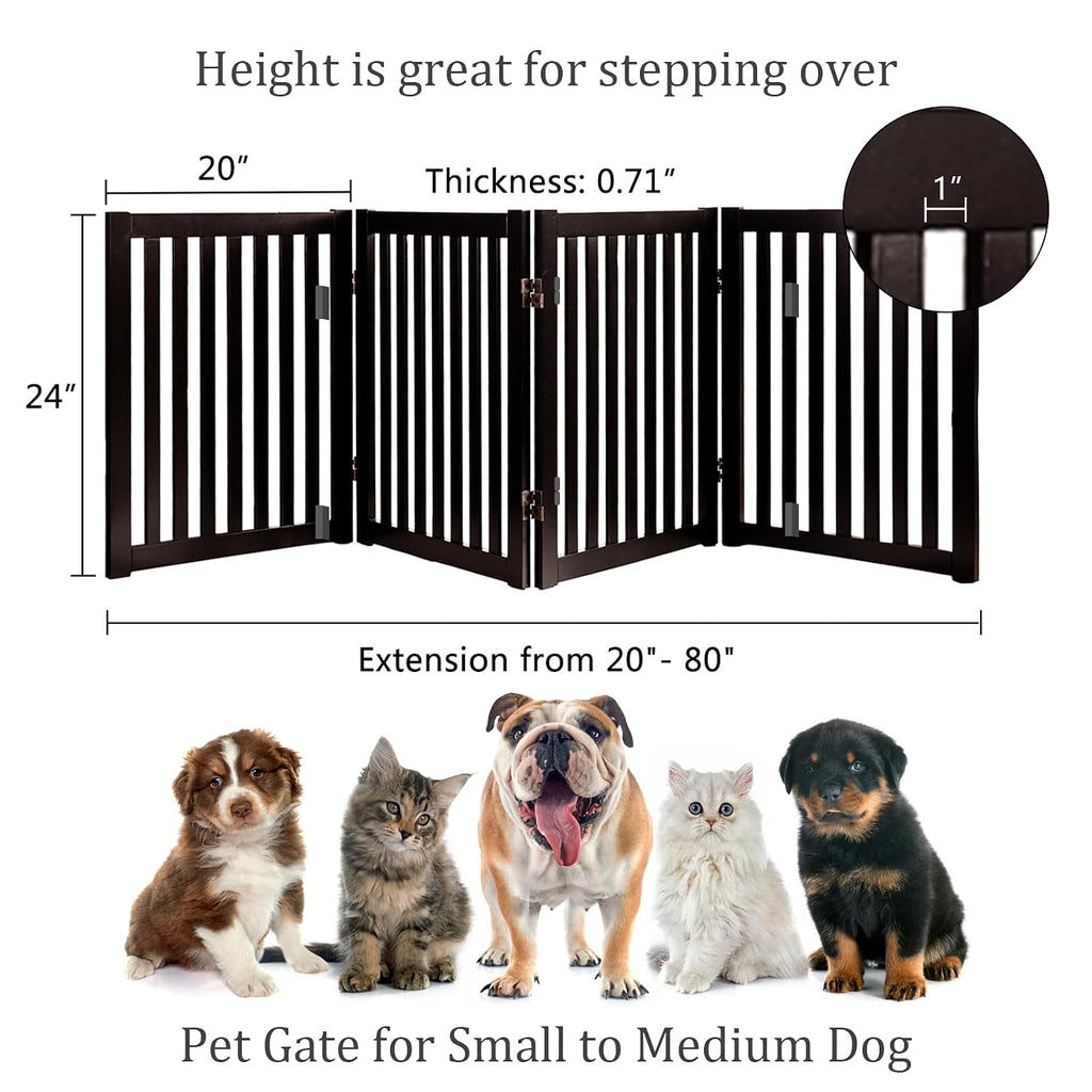 Freestanding Pet Gate 4 Panel Wooden Step Over Dog Gate