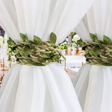 Curtain Tiebacks Ropes Natural Burlap Rope Holdbacks with Artificial Vines Fake Foliage Ivy Leaf for Rustic Wedding