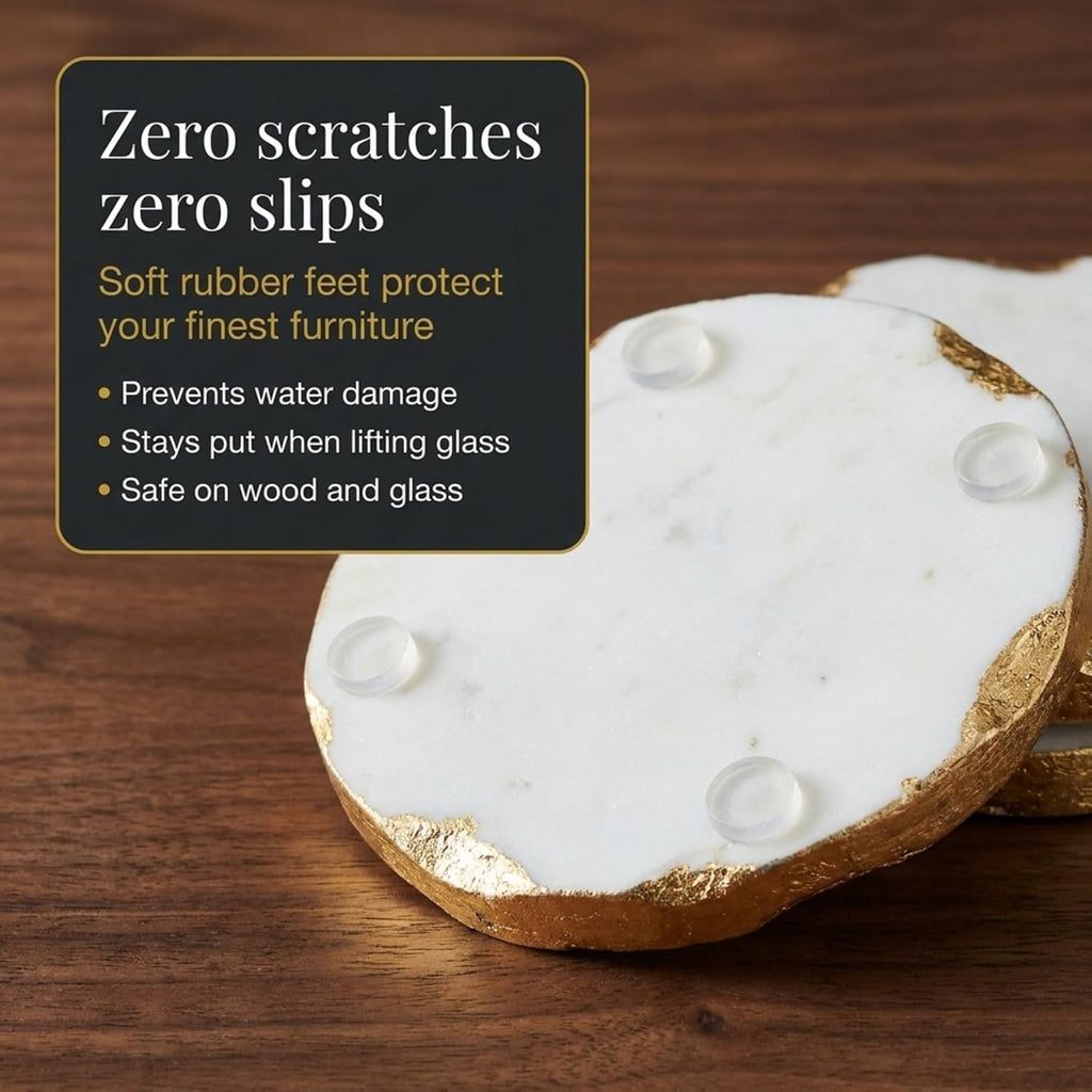 Round Coasters Gold Edge, Marble Coaster Set, Table Protection - Set of 4