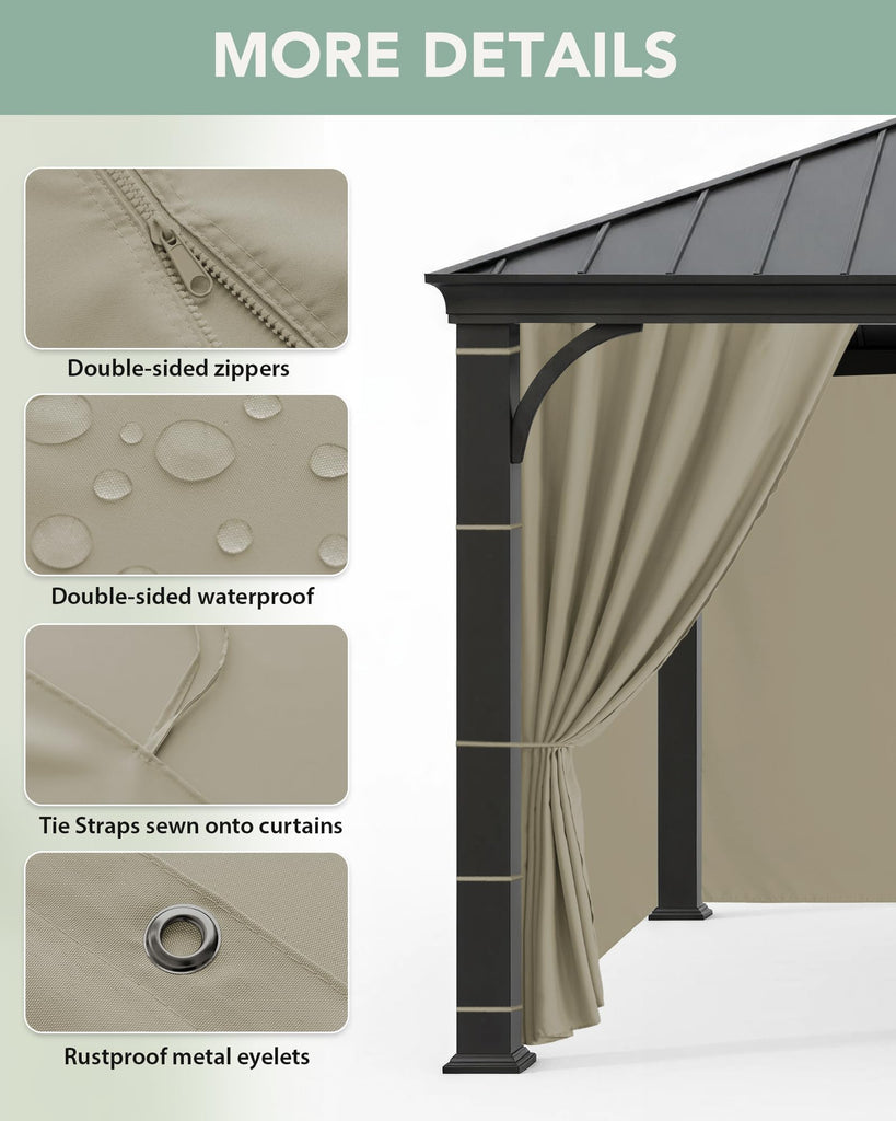 Patio Curtains Outdoor Waterproof with Zipper, 4-Panel, Taupe