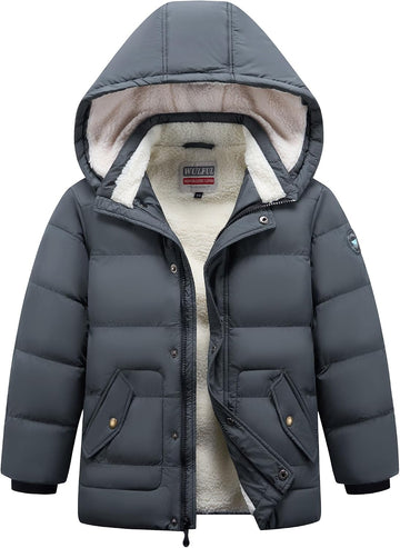 Kids Boy's Winter Coat Fleece Lined Waterproof Jacket Thick Hooded Puffer Cotton Parka Down Outdoor Coats