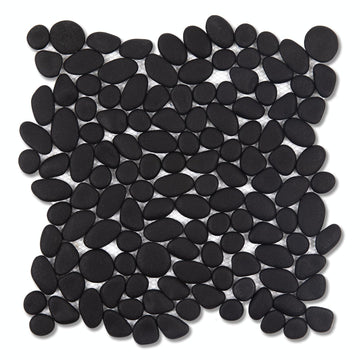 Pebble Tile for Shower Floor, 12"x12" Black Pebble Tiles, 5 Pcs