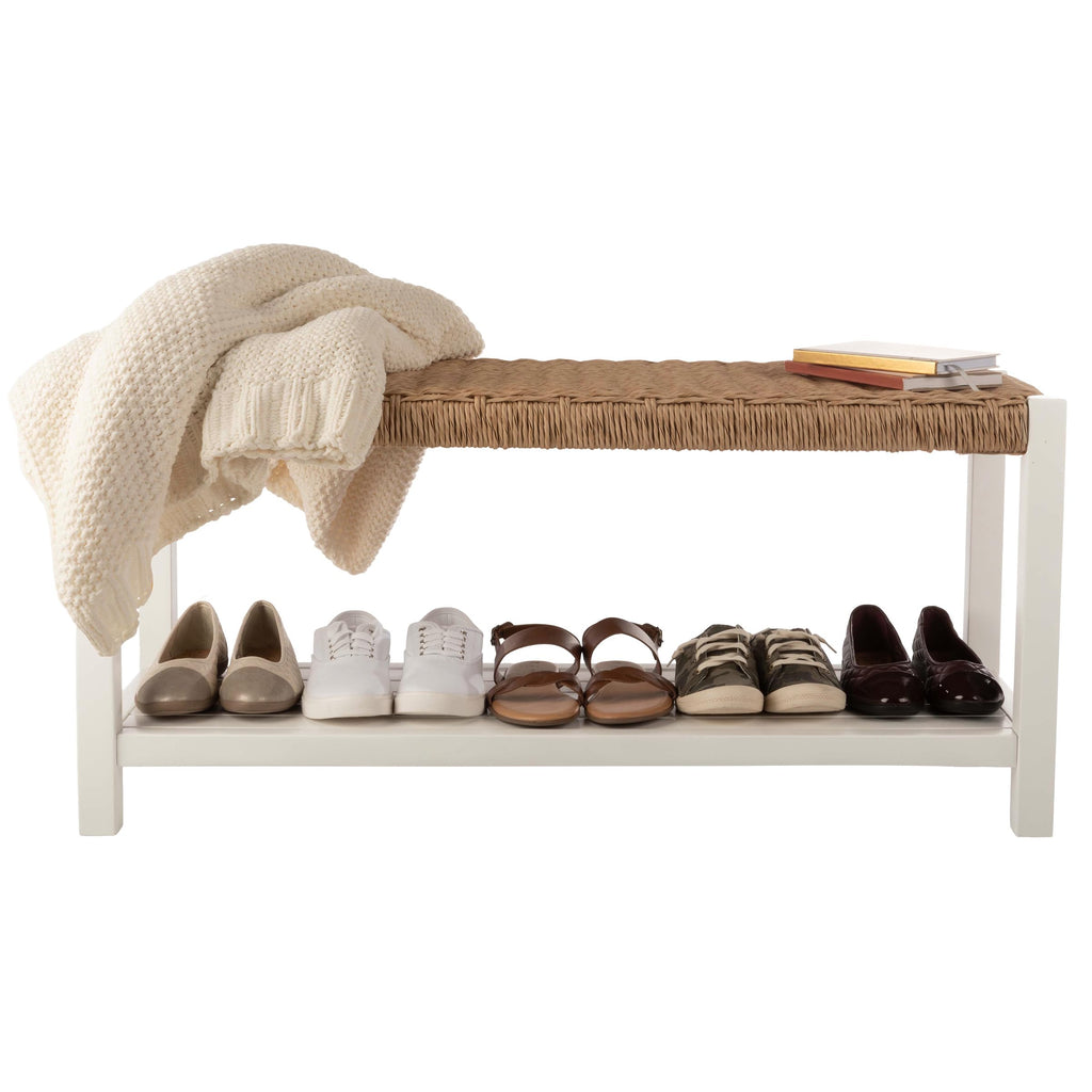 Newport Solid Wood Entryway Bench with Shoe Storage, White