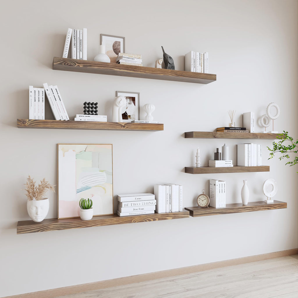 60 Inch Floating Shelves, 8-Inch Deep High-End Solid Wood Long Floating Shelves for wall Set of 2, Rustic Walnut Wall