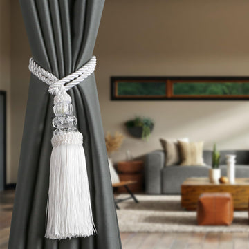 Curtain Tiebacks with Tassel, White - 6 Pack