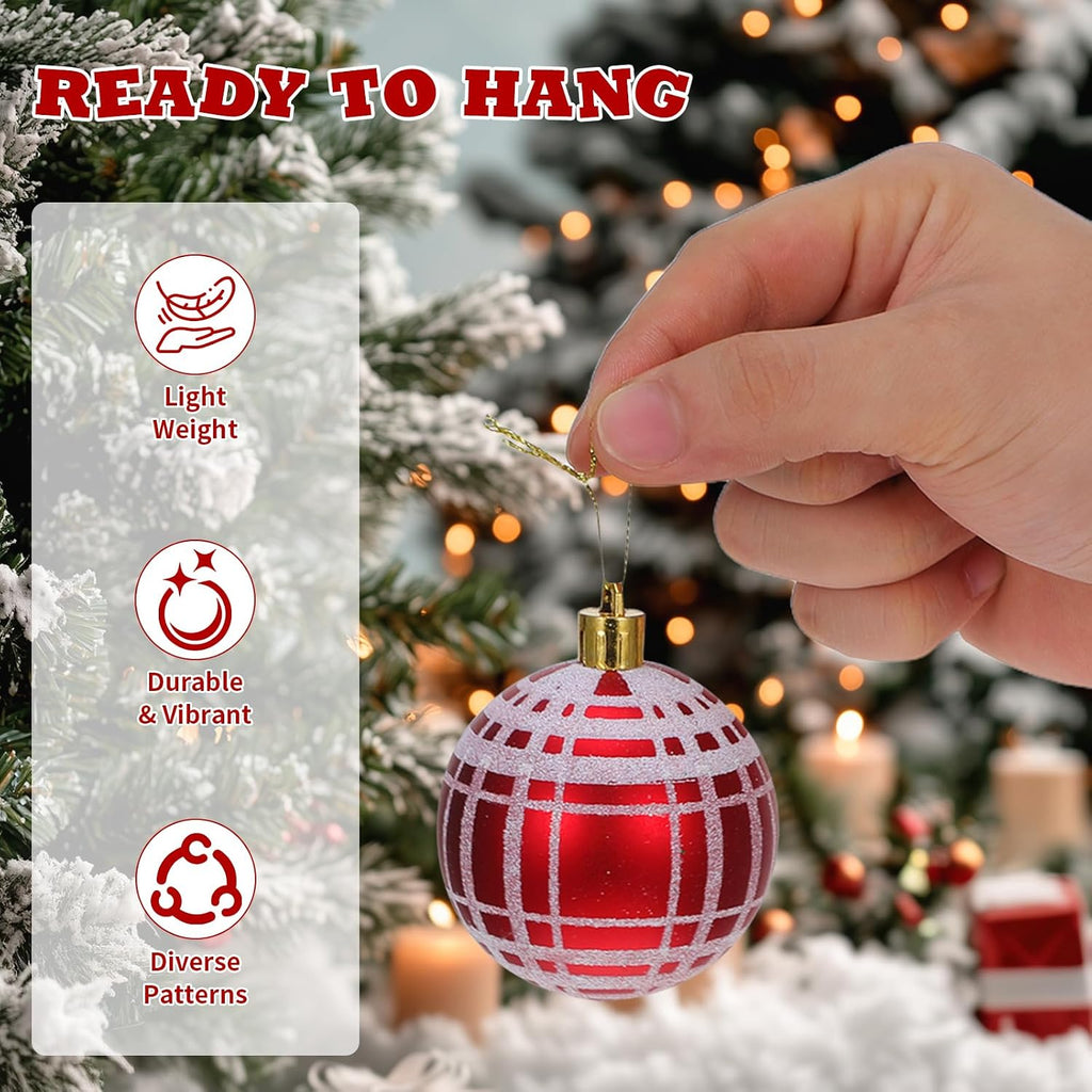 82pcs Christmas Balls Ornaments Set with Hanging Strings, Delightful Xmas Decor Including Train, Candy & Snowflake