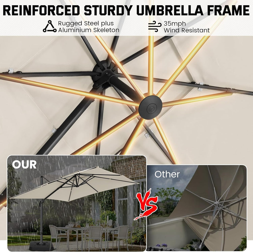 Outdoor Patio Umbrella - 10ft Cantilever Umbrella Heavy Duty Offset Umbrellas with Stand - Beige