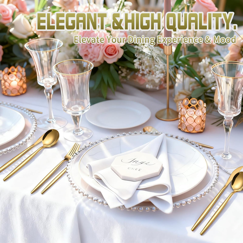 60-Piece Gold Silverware Set for 20, Food Grade Stainless Steel Flatware Set with Thickened Forks Spoons Knives