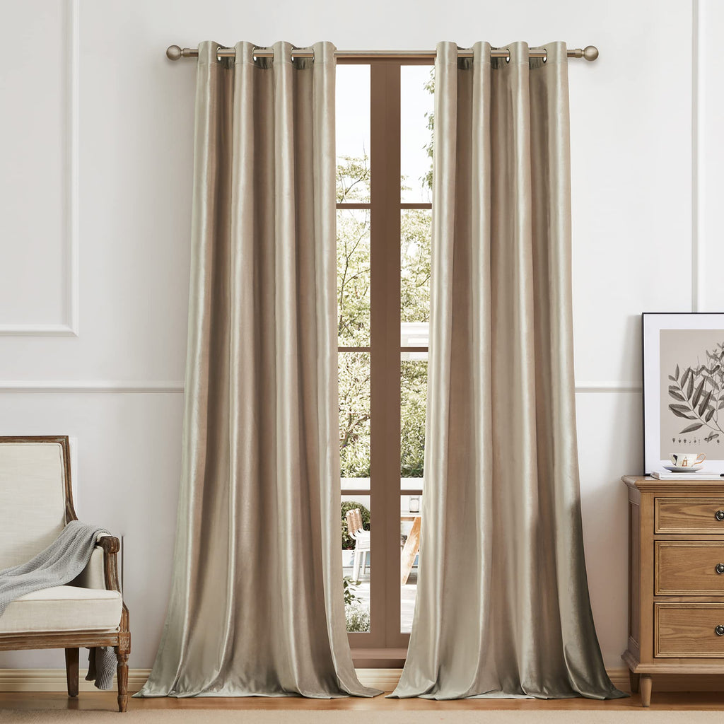 Luxury Beige Champagne Velvet 96 inch Curtains 2 Panels, Floor to Ceiling