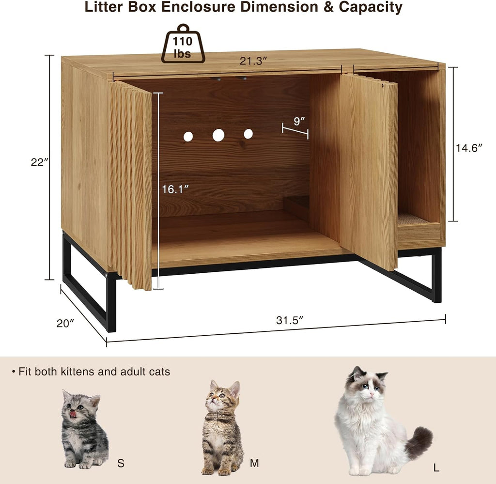 Litter Box Enclosure, Modern Cat Litter Box Enclosure Furniture Hidden Litter Box with Scratch Pad, Cat Washroom