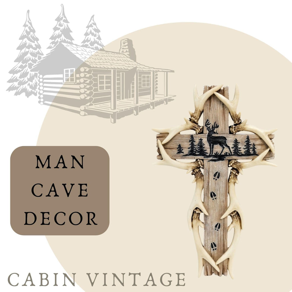 Rustic Woodland Deer Antler Wall Hanging Cross