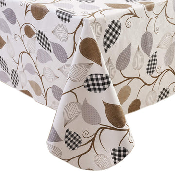 Heavy Duty Vinyl Tablecloth with Flannel Backing Waterproof Oil-Proof Plastic Table Cloth Stain-Resistant Wipeable