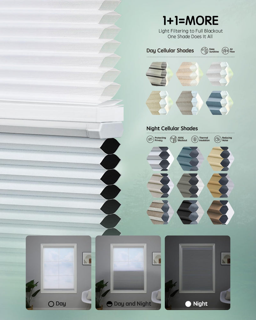 Motorized Day & Night Cellular Shade, Blackout White & Soft White