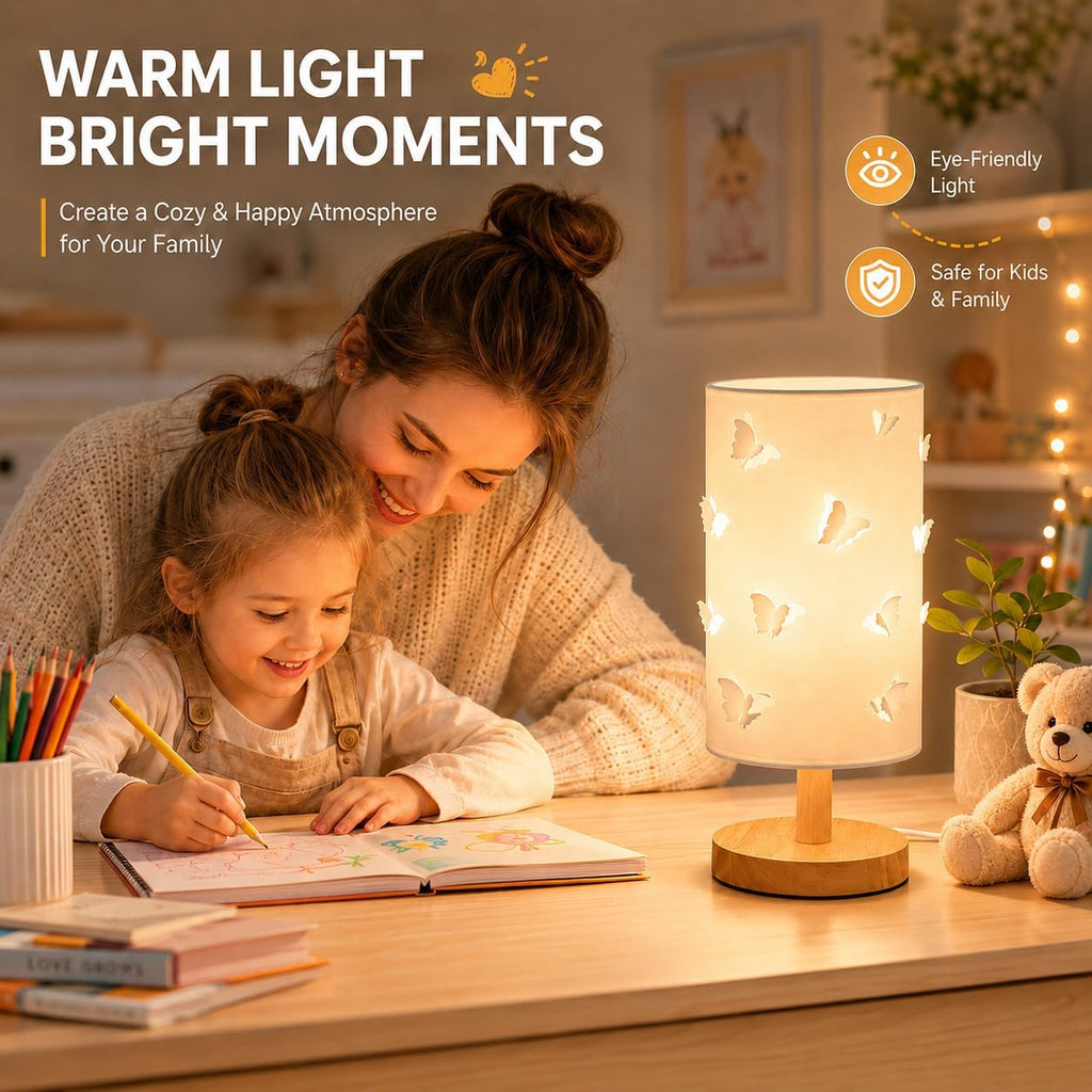 Dimmable Butterfly Lamp for Kids Room, Wood Bedside Lights,Kids Lamp