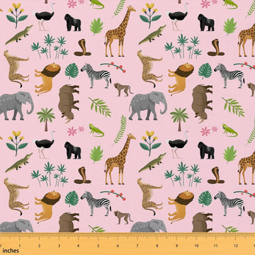 Woodland Animals Upholstery Fabric for Chairs | Lion Leopard Print DIY Fabric by The Yard for Craft Lovers 109"x63"