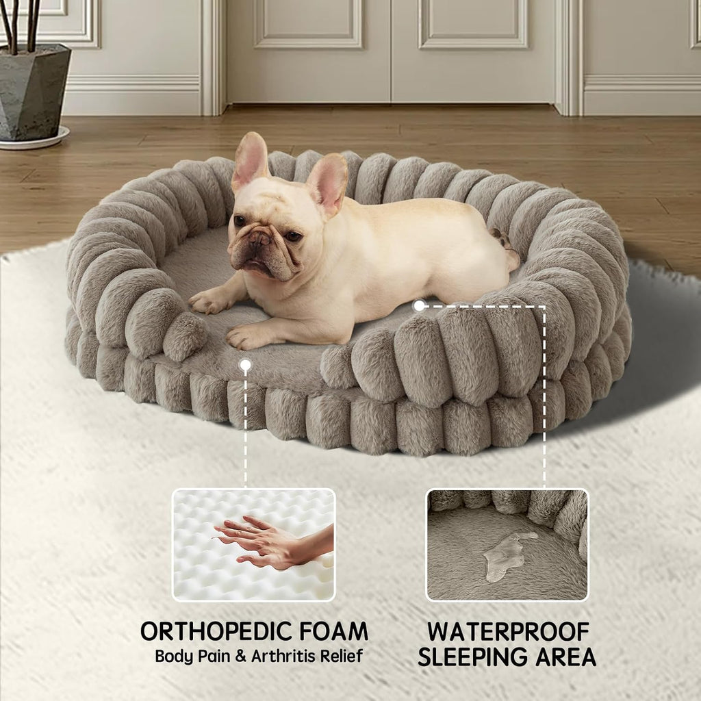 Calming Dog Bed for Medium Sized Dogs, Oval Washable Pet Bed with Sides, Orthopedic Pet Couch Sofa