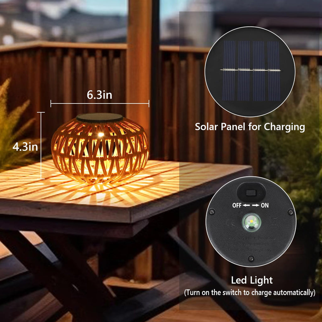 Solar Lights Outdoor Waterproof, 4 Pack Rattan Solar Lantern, Outdoor Solar Lights for Yard, Solar Table Lanterns