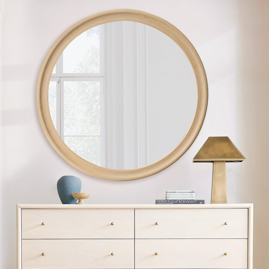 Round Wall Mirrors 36 Inch, Natural Rustic Decorative Transitional Mirror