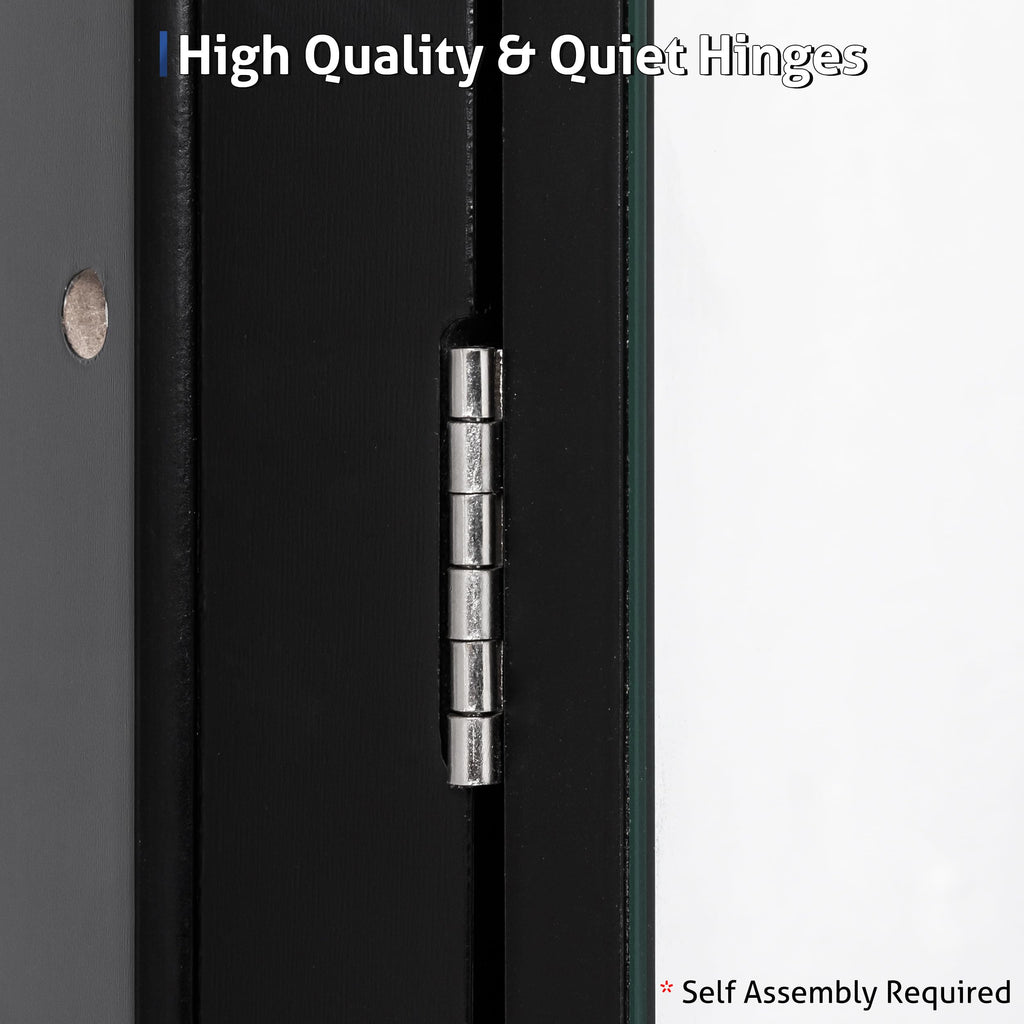 24" Bathroom Corner Medicine Cabinet W/Mirror, Double Doors Bathroom Black Wall Mount Mirror Cabinet, Hanging Triple