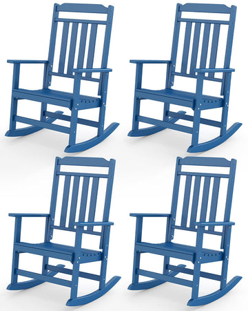 Classic Outdoor-Rocking-Chairs-Set-of-4, HDPE Rocker, Blue