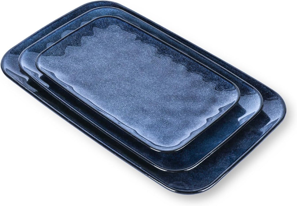 Ceramic Rectangle Serving Platters - 14" 12" 10" Porcelain Serving Trays Plates for Party BBQ Appetizers Sushi