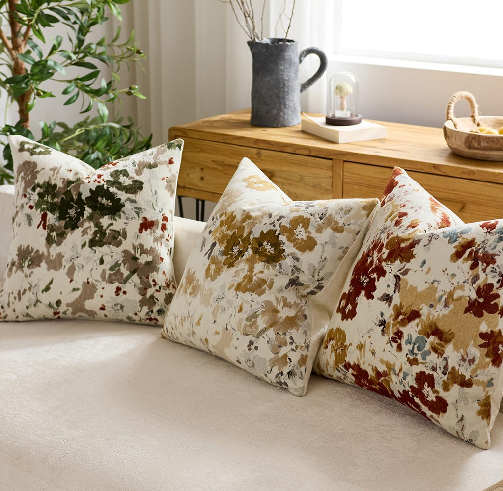 Vintage Floral Throw Pillow Covers, Reversible, 20x20, Rustic Terracotta