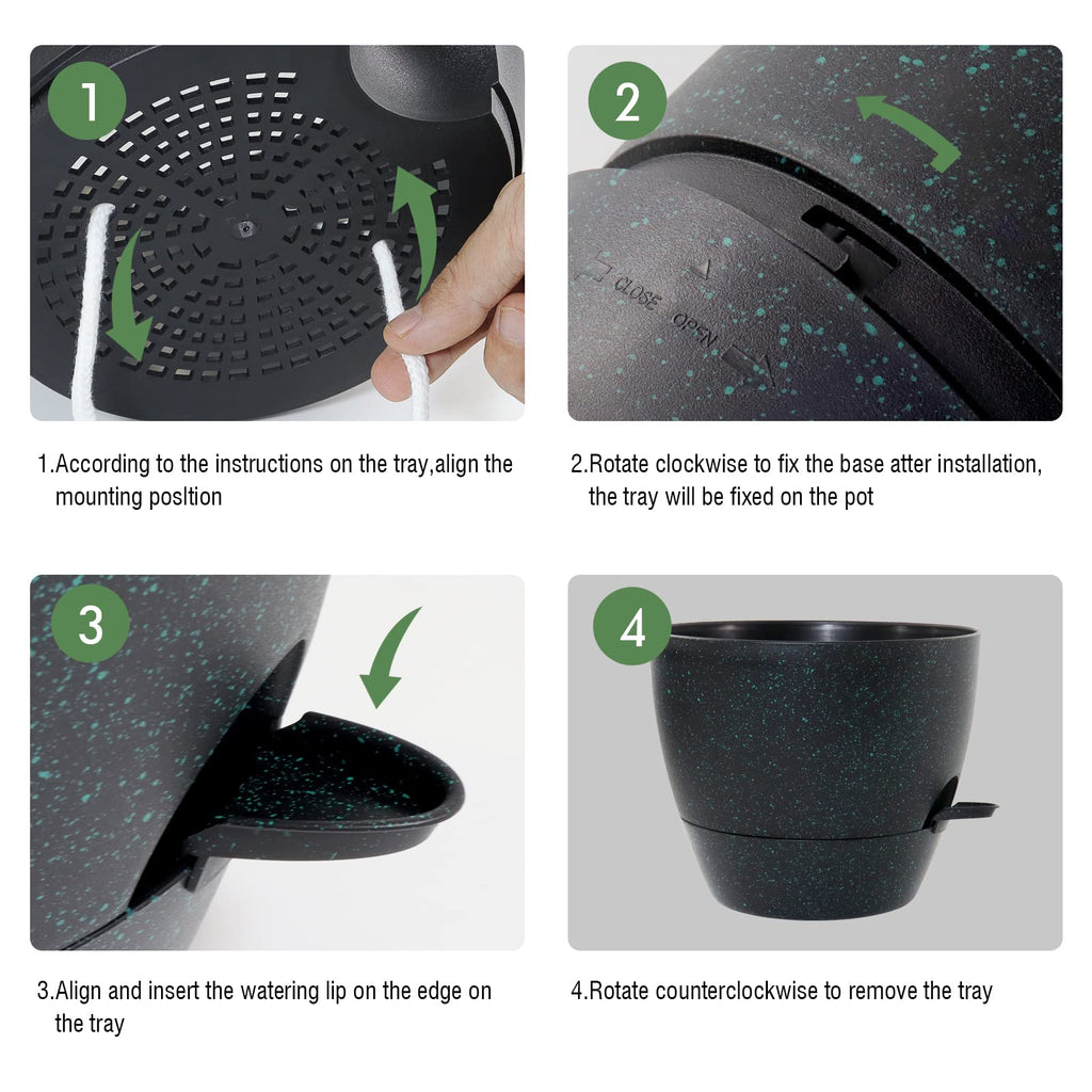 10 inch Self Watering Planters, 2 Pack Large Plastic Plant Pots with Deep Reservior and High Drainage Holes for