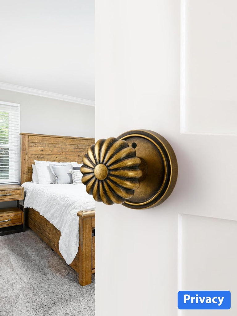 Door Knob Antique Brass Retro Privacy Vintage Door Handle, 1 Pack