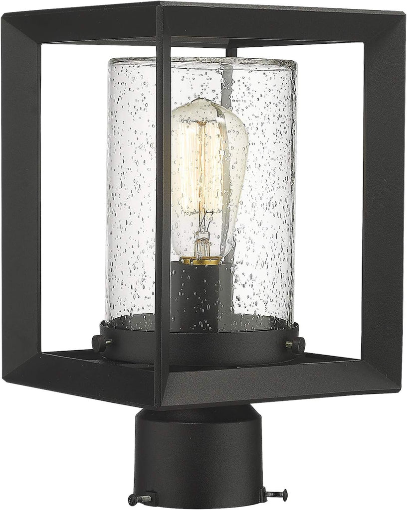 Post Lights Outdoor Fixture, 1-Light Lamp Post Lantern, Black Finish, Seeded Glass, 2083P BK