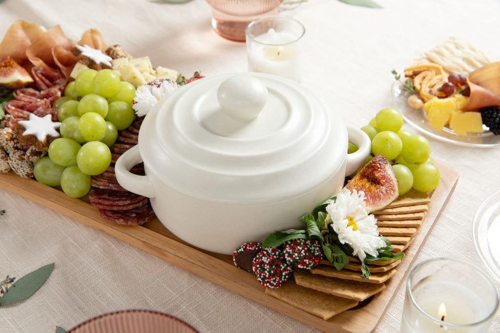 Brie Baker with Lid and Spreader - White Ceramic Baking Dish for Cheese, Baked Brie, Fondue, Dip - Oven Safe Baker