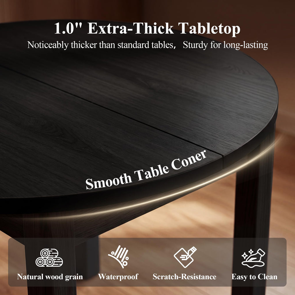 42"-77" Extendable Dining Table Round to Oval, Black Oak Veneer Table