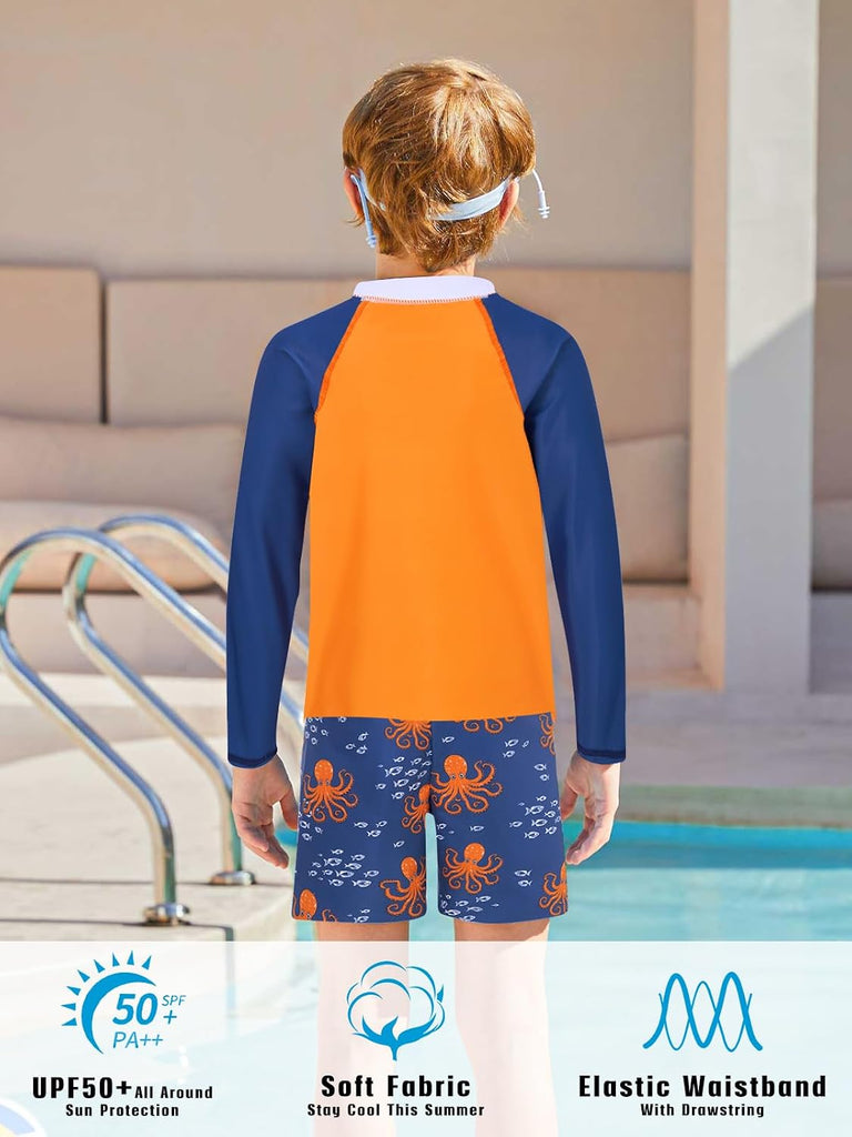 Boys Long Sleeve Rash Guard Swimsuit Pieces Bathing Suits Set