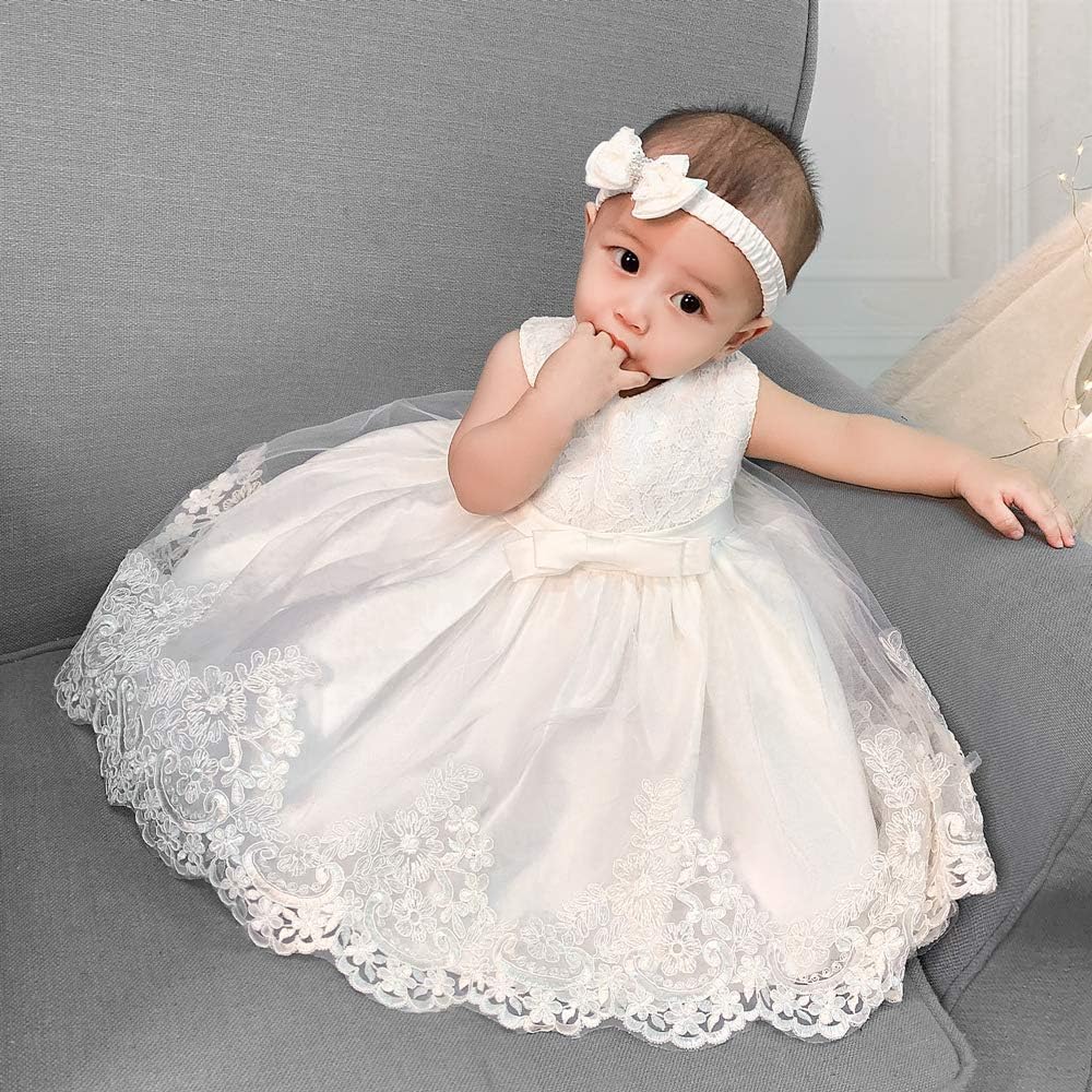 Toddler Baby Girl Embroidered Tutu Ball Gown Lace Dresses with Headwear