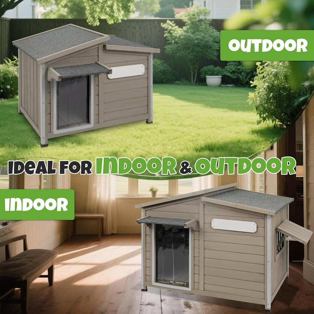 Large Outdoor Wooden Dog House for Medium Large Dogs, Updated Shelter