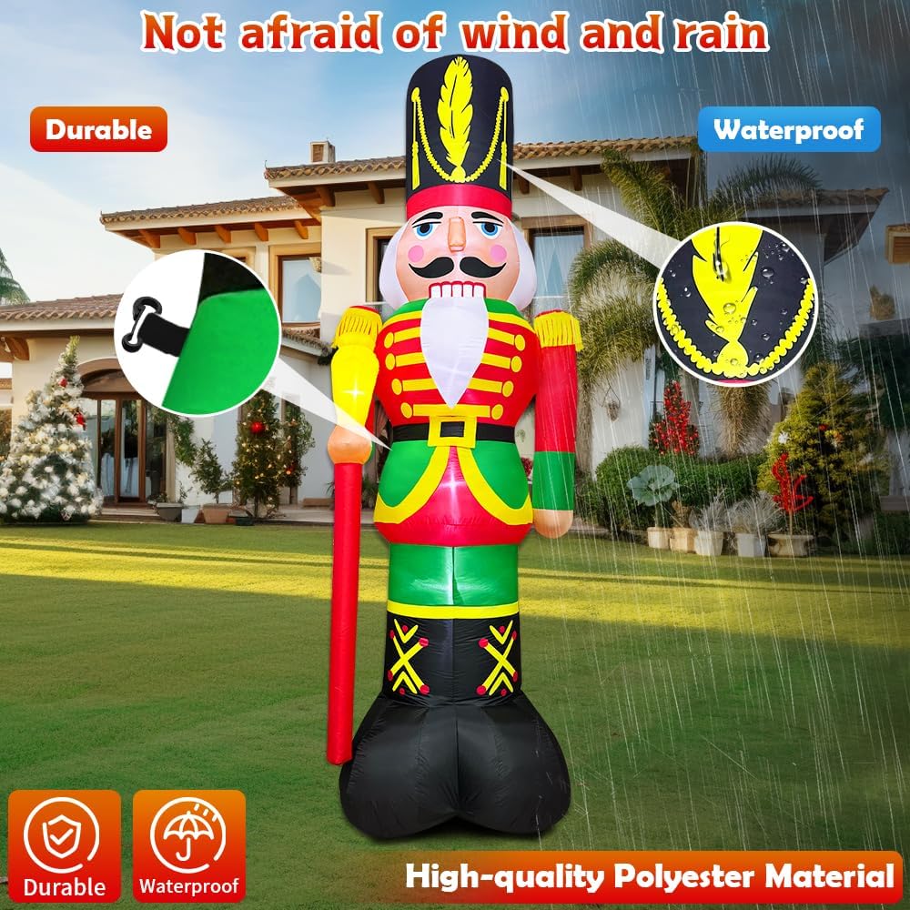 12FT Giant Christmas Inflatables Nutcracker Decoration Outdoor Soldier Blow Up Yard Decor Built-in LED Lights for