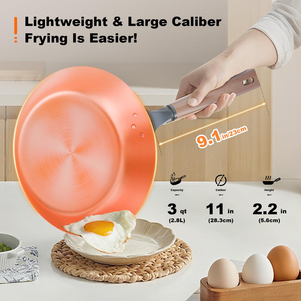 Handmade Pure Copper Frying Pan - Premium Red Copper Cookware for Professional Cooking