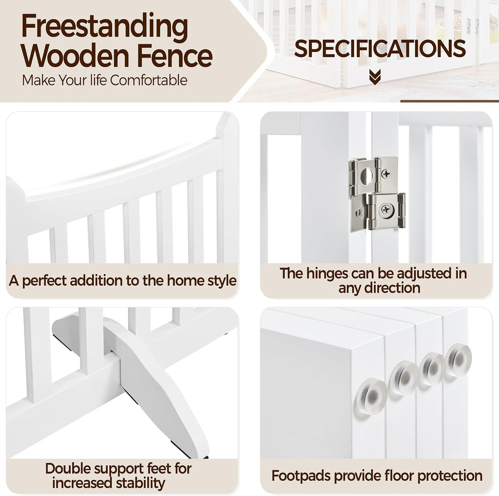 Freestanding Wooden Dog Gate, 36in H 4-Panel Pet Barrier